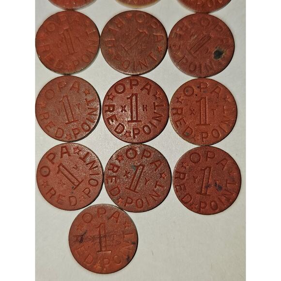 Vintage WW2 US Opa Red Point War Ration Points tokens Lot of 13(gg266) - Picture 9 of 9
